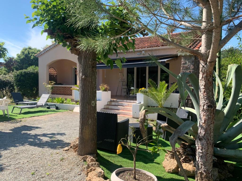 una casa con una palmera en el patio en Maison provençale les fourmis en Les Issambres