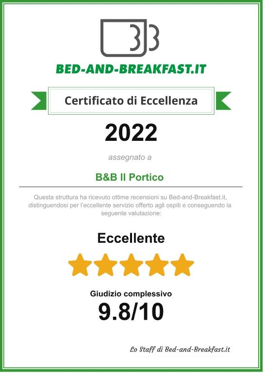 Certyfikat, podpis lub inny dokument wystawiony w obiekcie B&B Il Portico