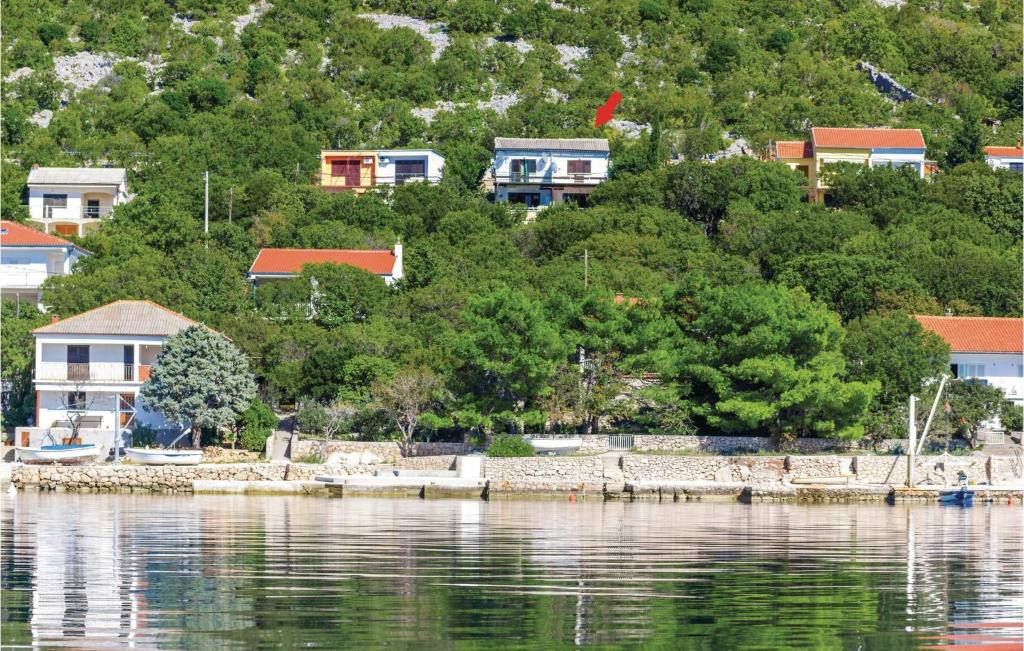 een groep huizen op een heuvel naast het water bij Gorgeous Home In Baric Draga With House Sea View in Barić Draga