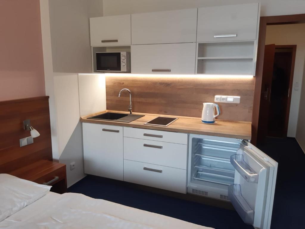 Kuchyň nebo kuchyňský kout v ubytování Apartmán Wellness hotel Frymburk