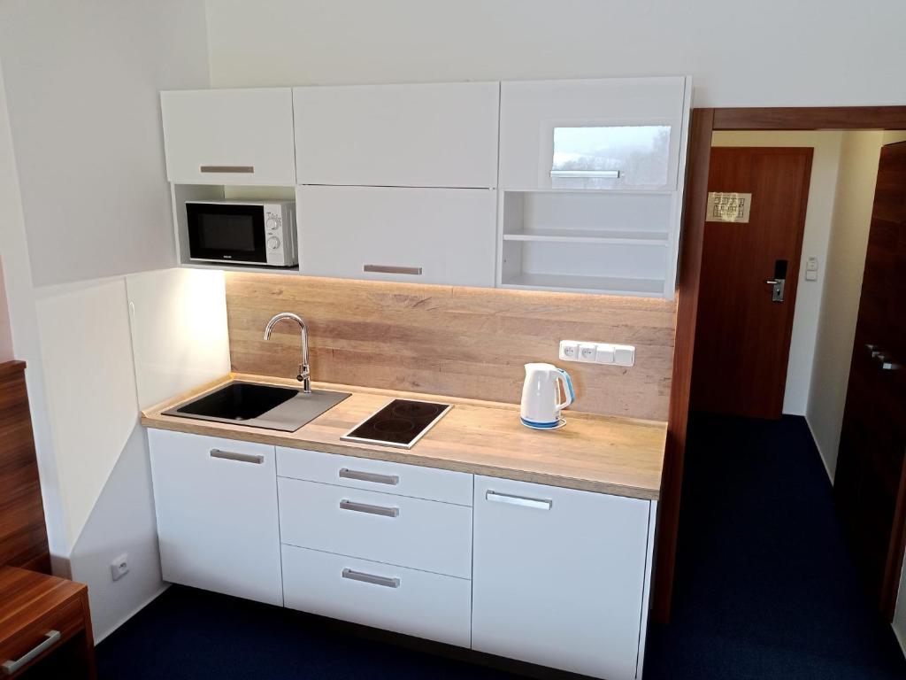 Kuchyň nebo kuchyňský kout v ubytování Apartmán Wellness hotel Frymburk