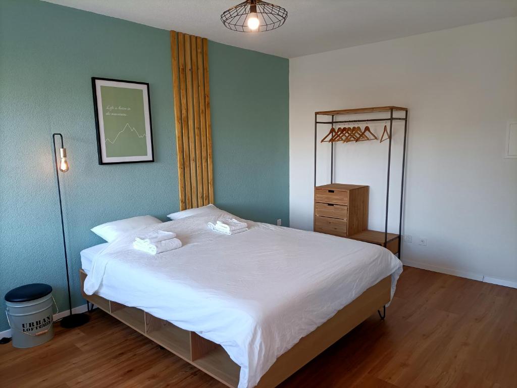 Postel nebo postele na pokoji v ubytování Studio lumineux bien placé en ville de Sion