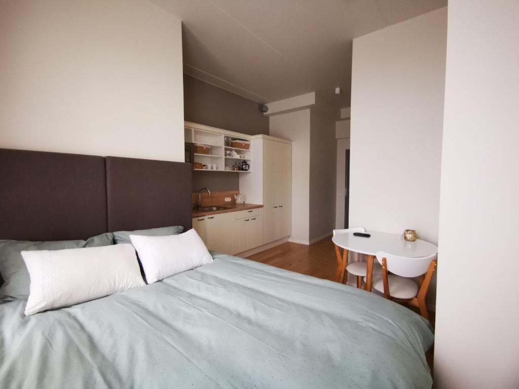 Postel nebo postele na pokoji v ubytování Rotermanni Mere Apartment