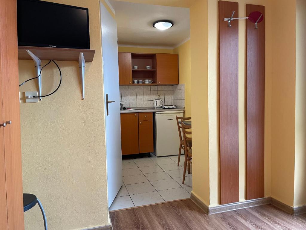 Kuchyň nebo kuchyňský kout v ubytování Apartmány Forró Rybárska