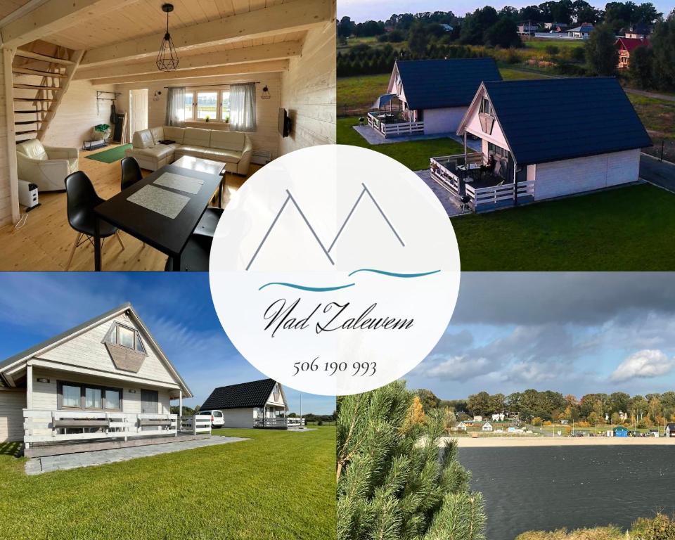 a collage of photos with a house and a lake at Nad Zalewem - Kluczbork- domki całoroczne in Ligota Zamecka