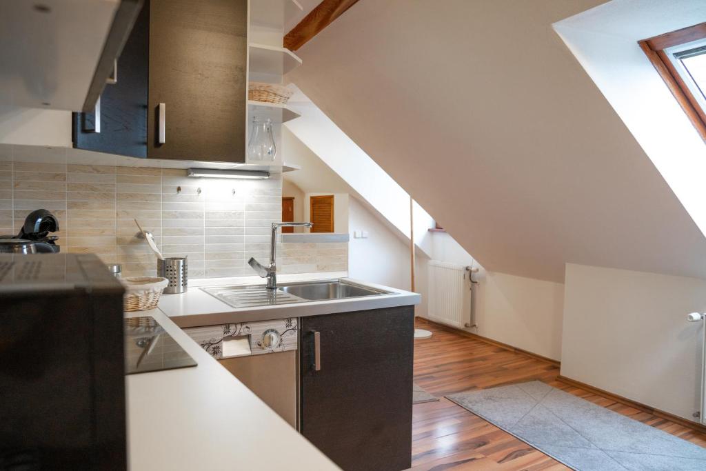 Kuchyň nebo kuchyňský kout v ubytování Apartmány V Mlýnské strouze