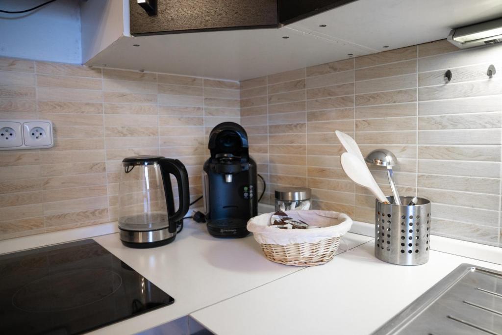 Kuchyň nebo kuchyňský kout v ubytování Apartmány V Mlýnské strouze