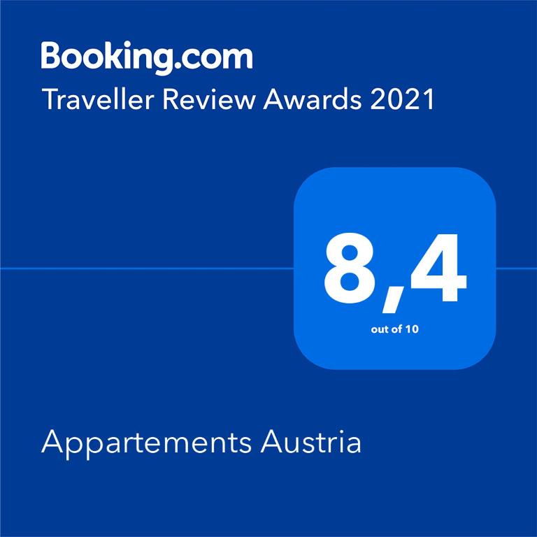 Certifikát, hodnocení, plakát nebo jiný dokument vystavený v ubytování Appartements Austria
