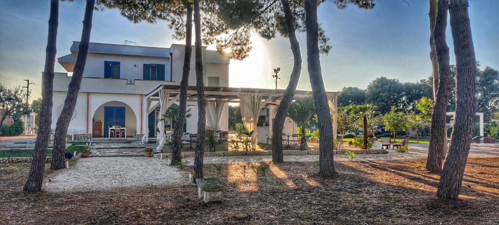 uma casa com um monte de árvores na frente dela em B&B Sogno Salentino em Lizzano