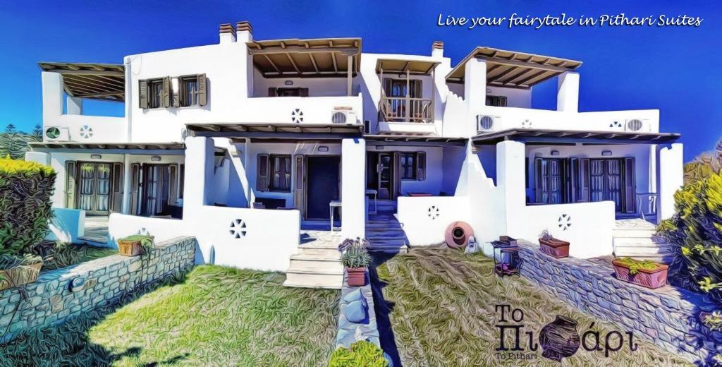 a rendering of a white house at To Pithari in Skiros