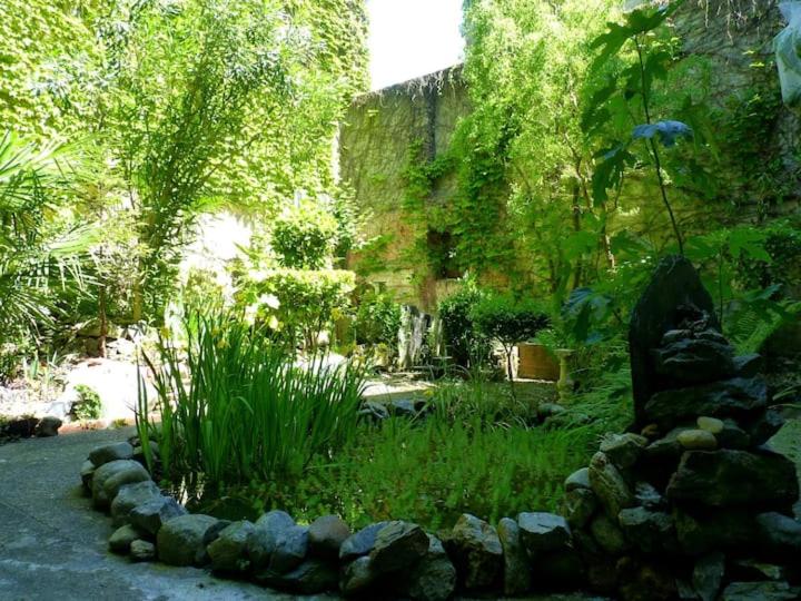 a garden with a pile of rocks and plants at Le Jardin Antique in Bagnères-de-Bigorre