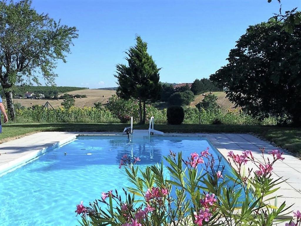 - une grande piscine dans une cour fleurie dans l'établissement Charming holiday home with private pool, à Monfort