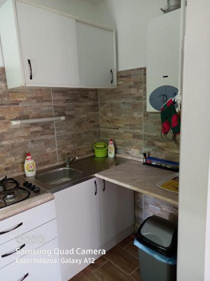 Kuchyň nebo kuchyňský kout v ubytování Írisz Apartman