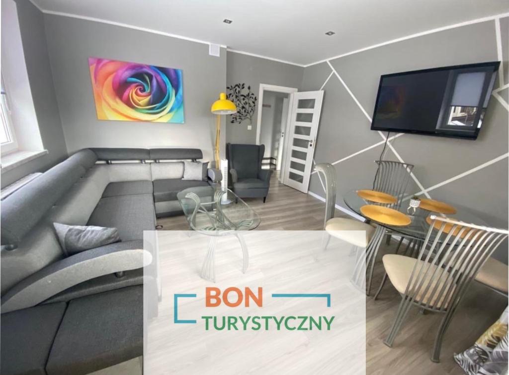 Televízia a/alebo spoločenská miestnosť v ubytovaní Apartamenty Ogrodowa14