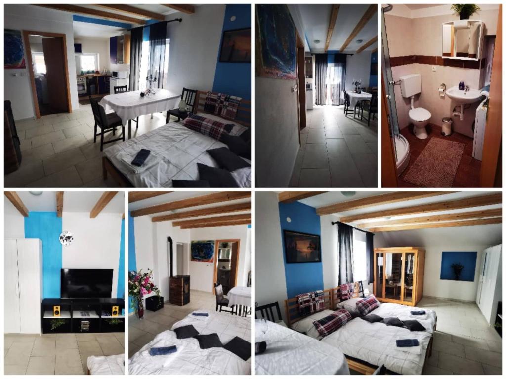 a collage of four pictures of a room at Apartment Ribno in Bled