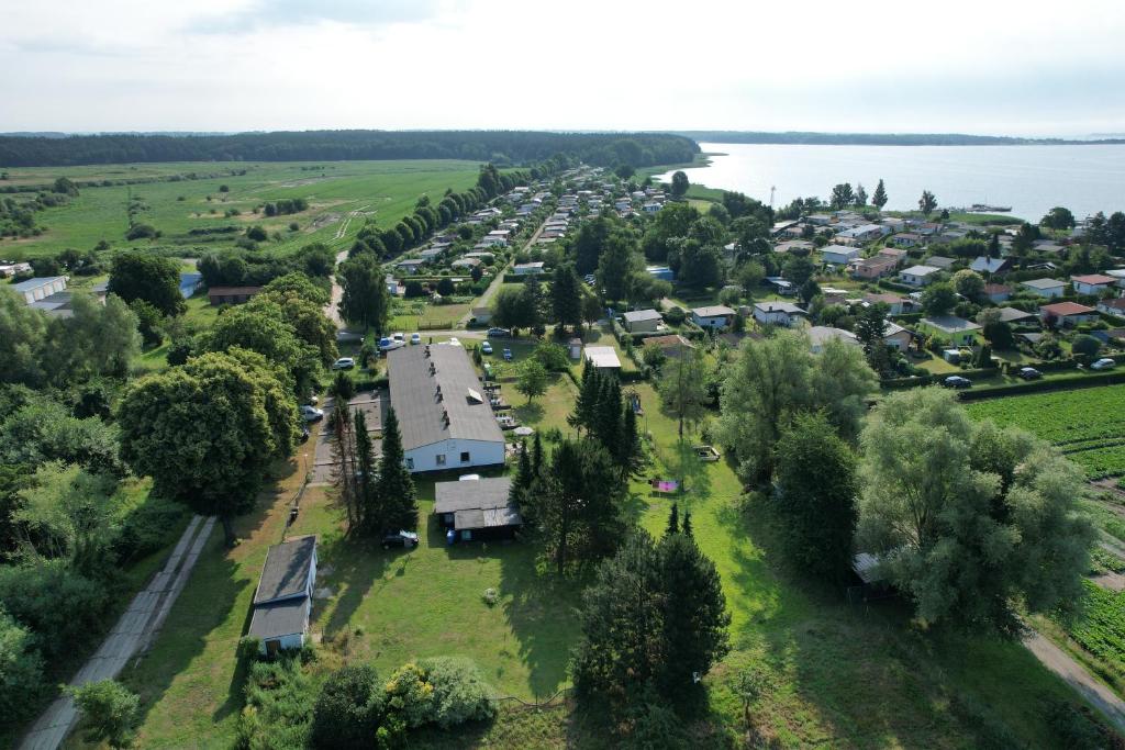 an aerial view of a small town by the water at Ferienanlage Inselzauber in Gustow