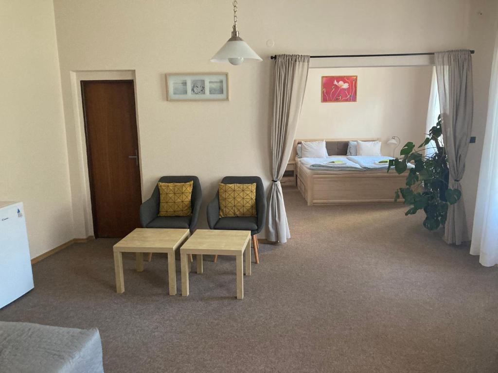 Postel nebo postele na pokoji v ubytování Penzion a restaurace Modrá růže Tábor