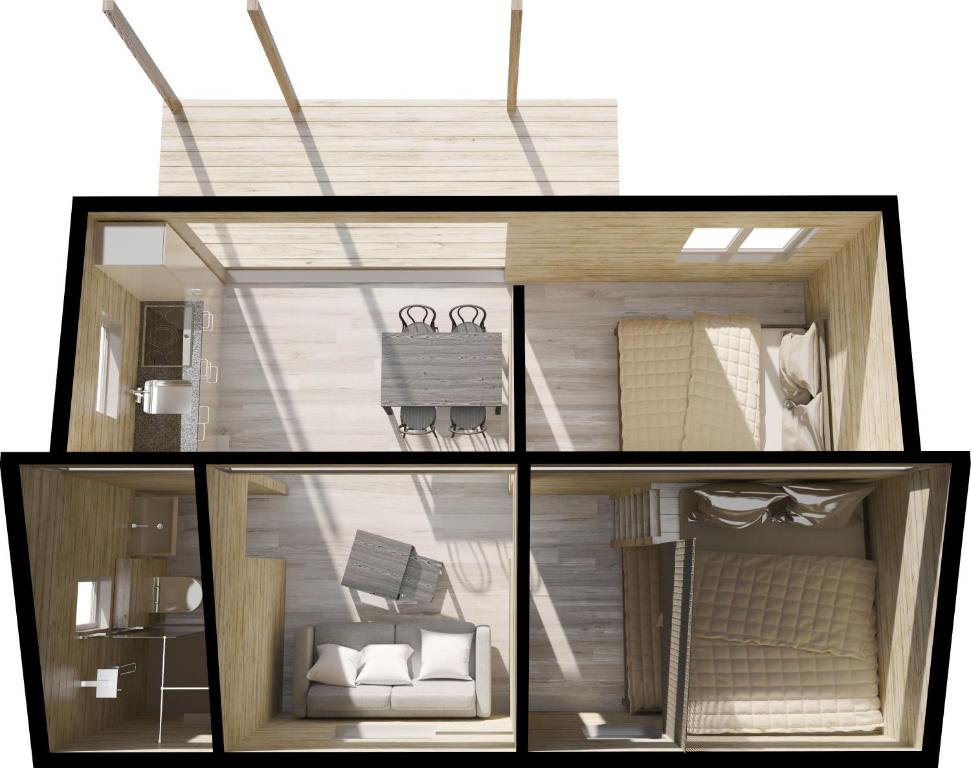 three pictures of a small house with a room at Camping Jungfrau in Lauterbrunnen