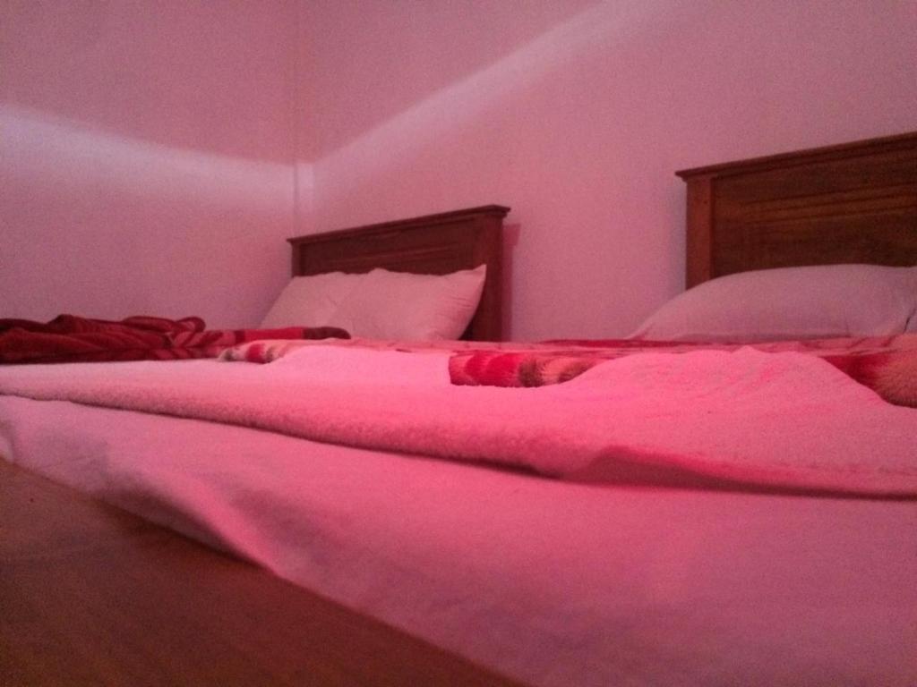 1 dormitorio con 2 camas con luz rosa en Max Mount View en Nuwara Eliya