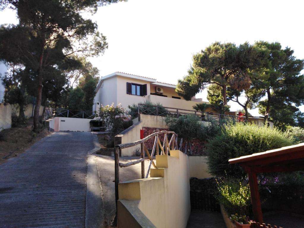 波爾圖皮諾的住宿－Villa panoramica immersa nel verde，前面有楼梯的房子