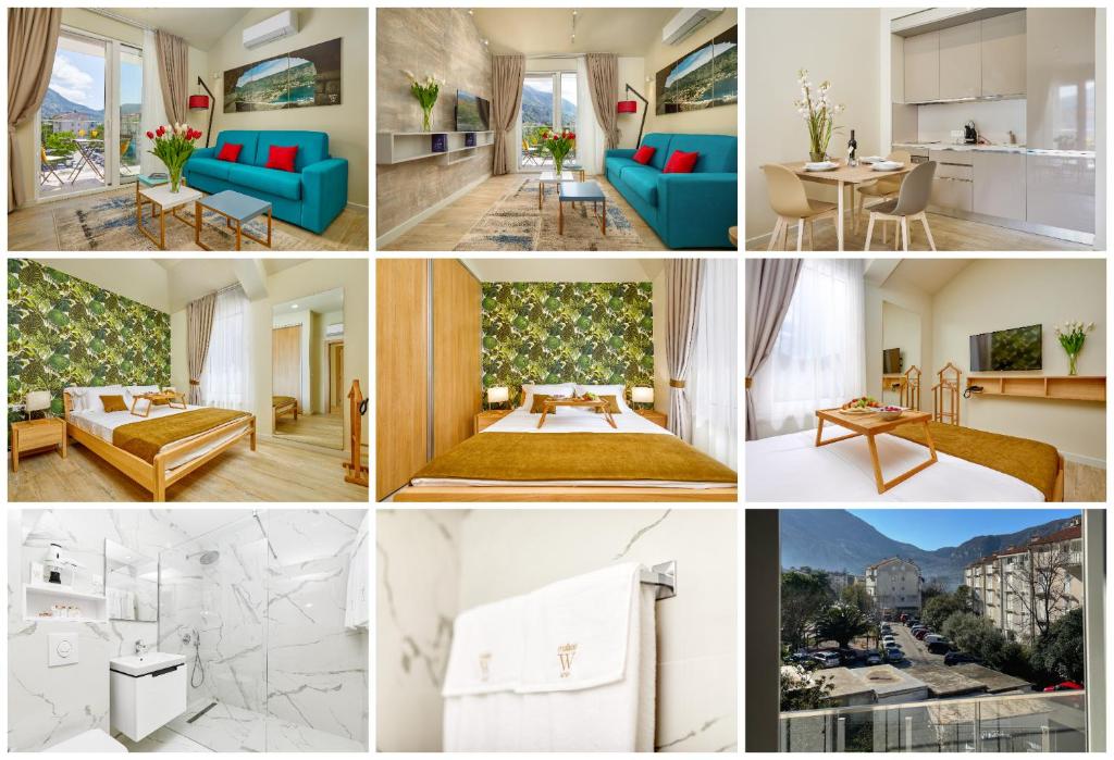 un collage di foto di una camera d'albergo di MAISON W a Kotor (Cattaro)