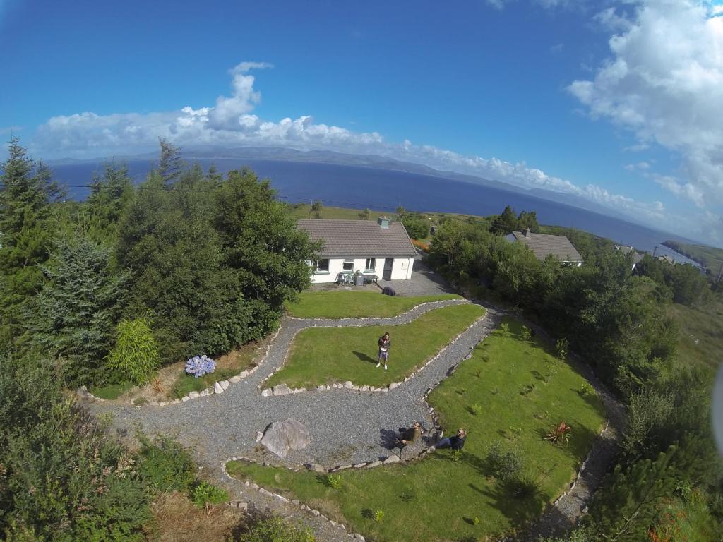 an aerial view of a house with a garden at Tigh Cladach in Cahersiveen