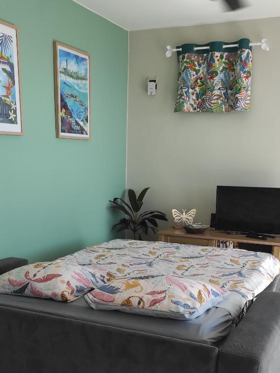 TV a/nebo společenská místnost v ubytování Un coin de paradis, piscine privative, vue Saintes
