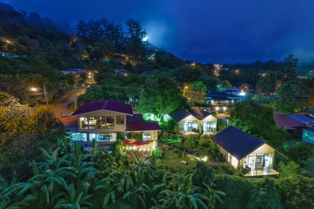 an aerial view of a resort at night at Villa Alejandro in Boquete