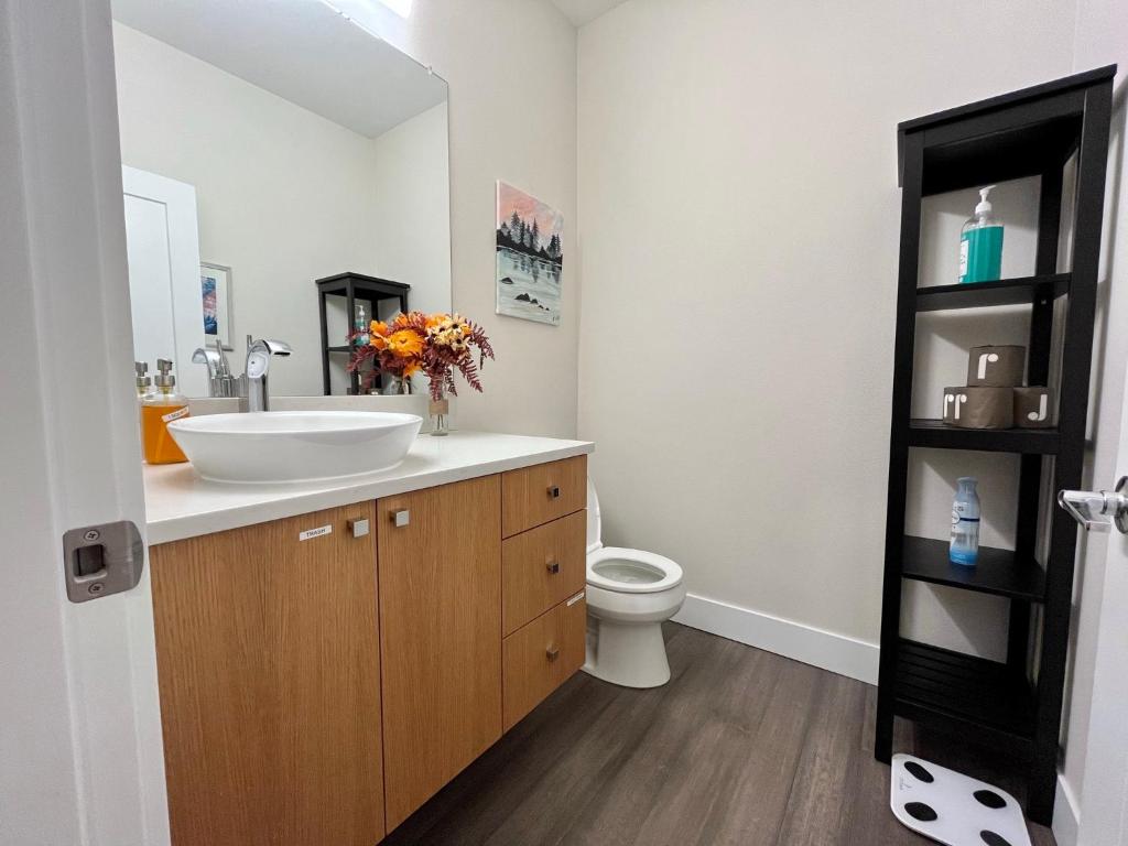 a bathroom with a sink and a toilet at Amorcito de Jenny - Shared House in Portland