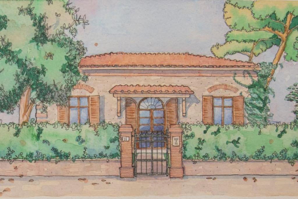 a drawing of a house with a gate at Villa Vanna - the ancient Forte just in the center in Forte dei Marmi