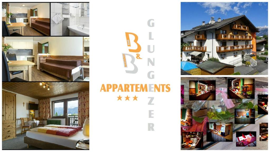 un collage de fotos de casas y apartamentos en B&B Appartements Glungezer, en Tulfes