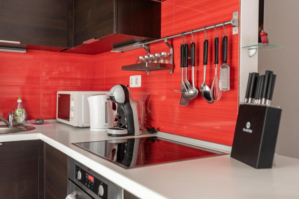 Kuchyň nebo kuchyňský kout v ubytování Grand 56 Apartman-Keszthely