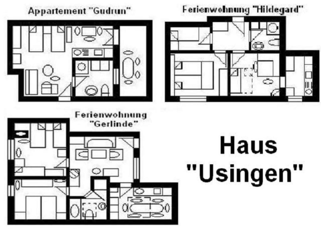 drie verschillende plattegronden van een huis bij Haus U bis 15 Personen in Usingen