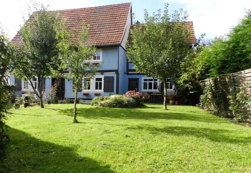 ein Haus mit einem Garten mit Bäumen davor in der Unterkunft Ferienhaus Behringen in Behringen