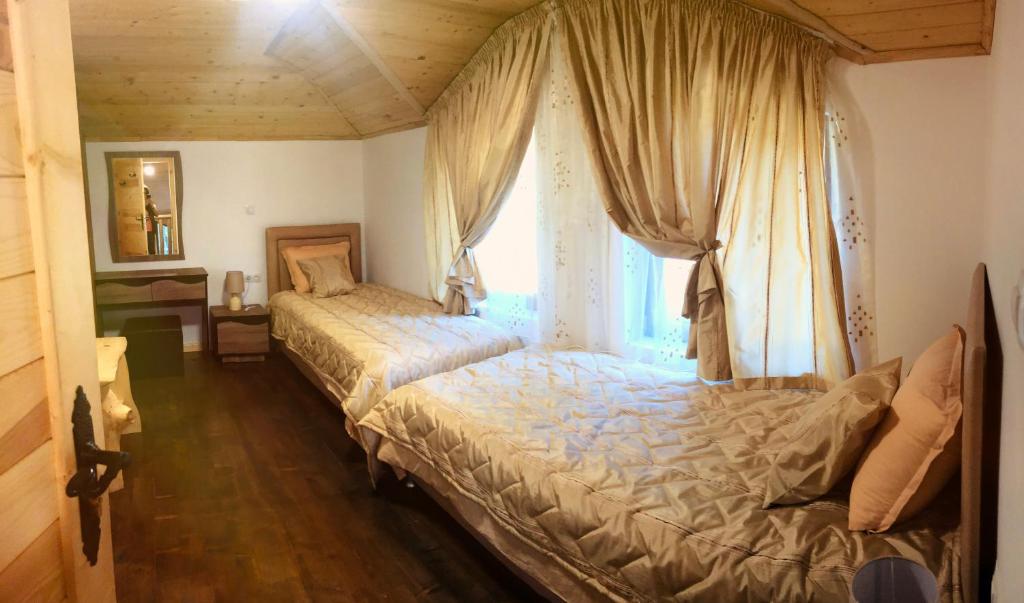 a bedroom with two beds and a window at Villa Mischa in Grashtitsa