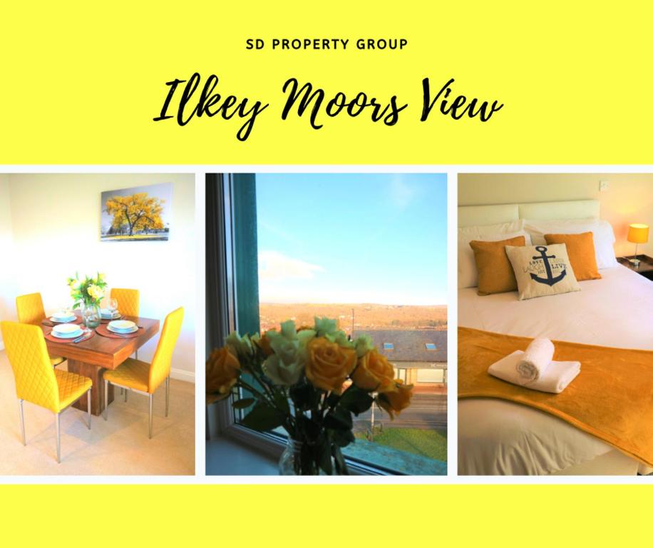 un collage de cuatro fotos de un dormitorio y un comedor en The Ilkley Moors View en Ilkley