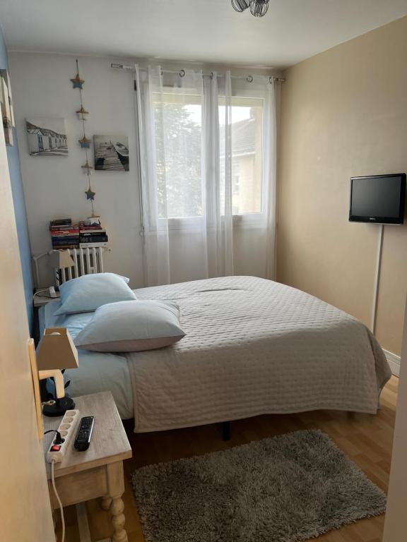 a bedroom with a large bed and a window at Chambre d hote au calme in Brétigny-sur-Orge