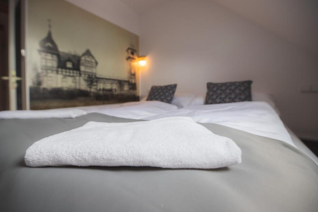 Una cama o camas en una habitación de Hotel Petřín