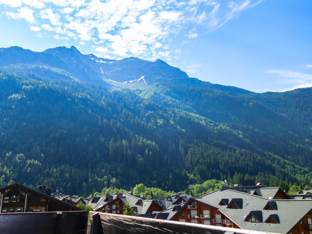 a view of the mountains from a town at Apartment Le Brûlaz by Interhome in Les Contamines-Montjoie