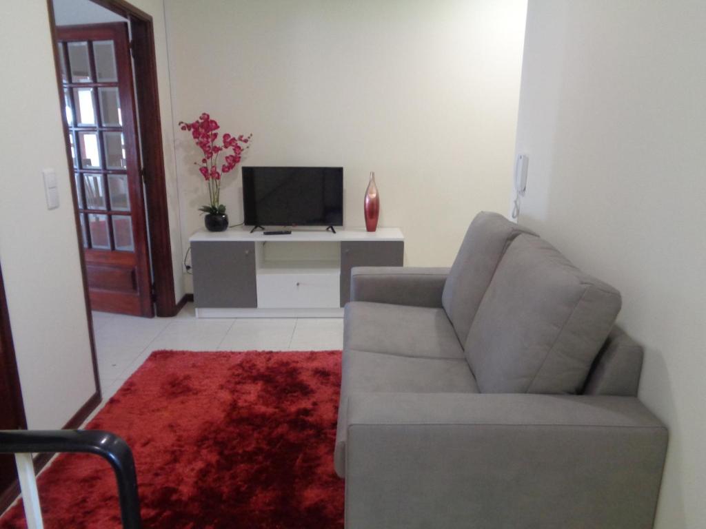 ein Wohnzimmer mit einem Sofa und einem TV in der Unterkunft Apartamento VI-ANA in Viana do Castelo