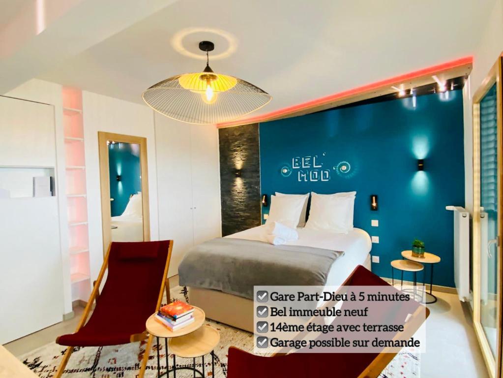 Una cama o camas en una habitación de Studio BEL-MOD BUGEY - Belvédère Moderne