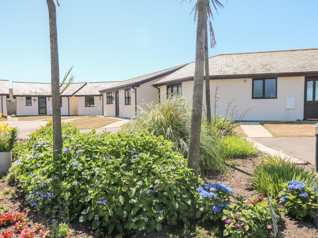 a row of houses with palm trees and flowers at Seashells in Marazion