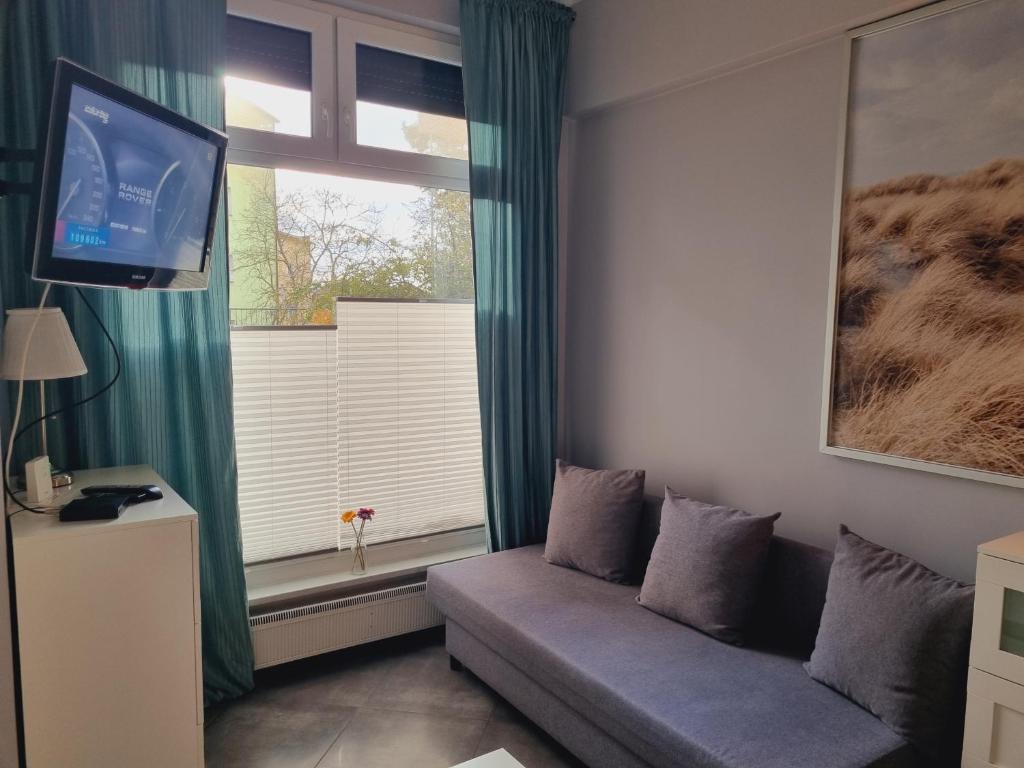 Televízia a/alebo spoločenská miestnosť v ubytovaní Apartament Turystyczna-blisko od morza