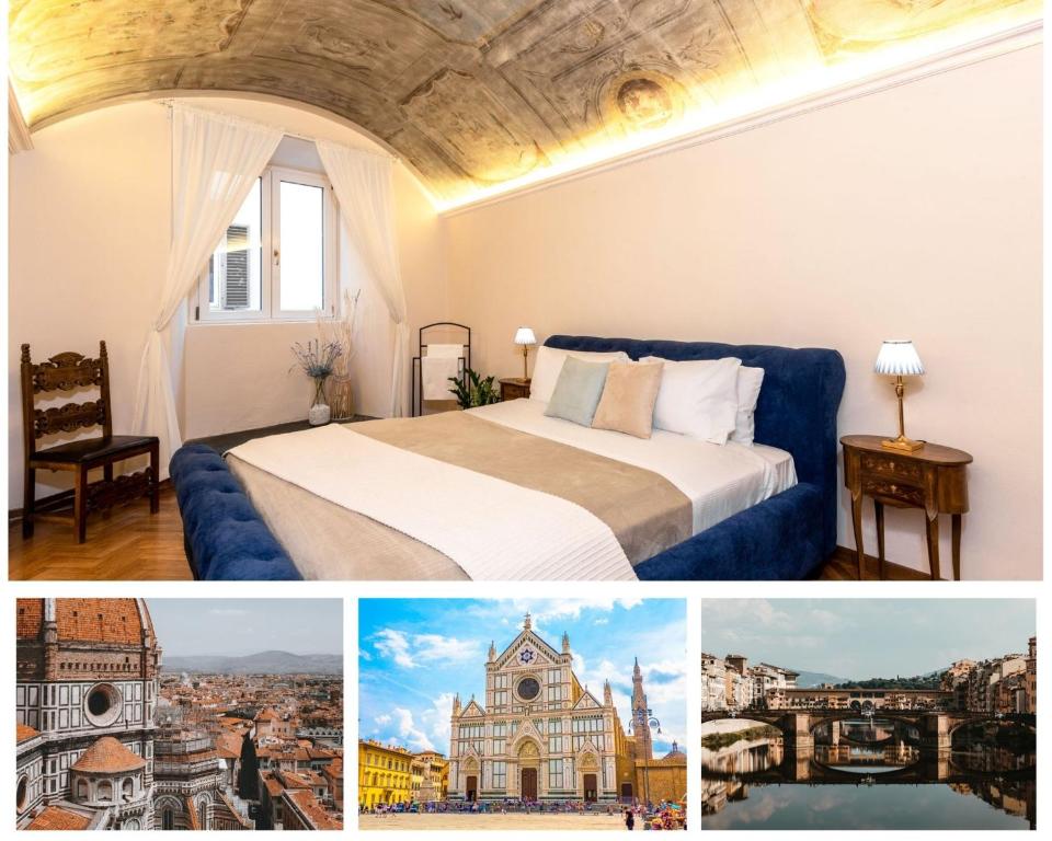 eine Collage mit Fotos eines Hotelzimmers in der Unterkunft Historic center! Charming traditional Florentine building - AC,WiFi - Walk everywhere in Florenz