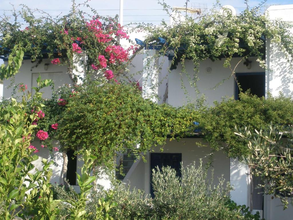 a building with flowers on the side of it at Villa Anna in Parikia