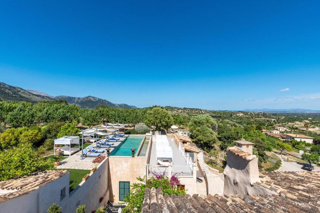 an aerial view of a villa with a swimming pool at Finca Son Arnau in Selva