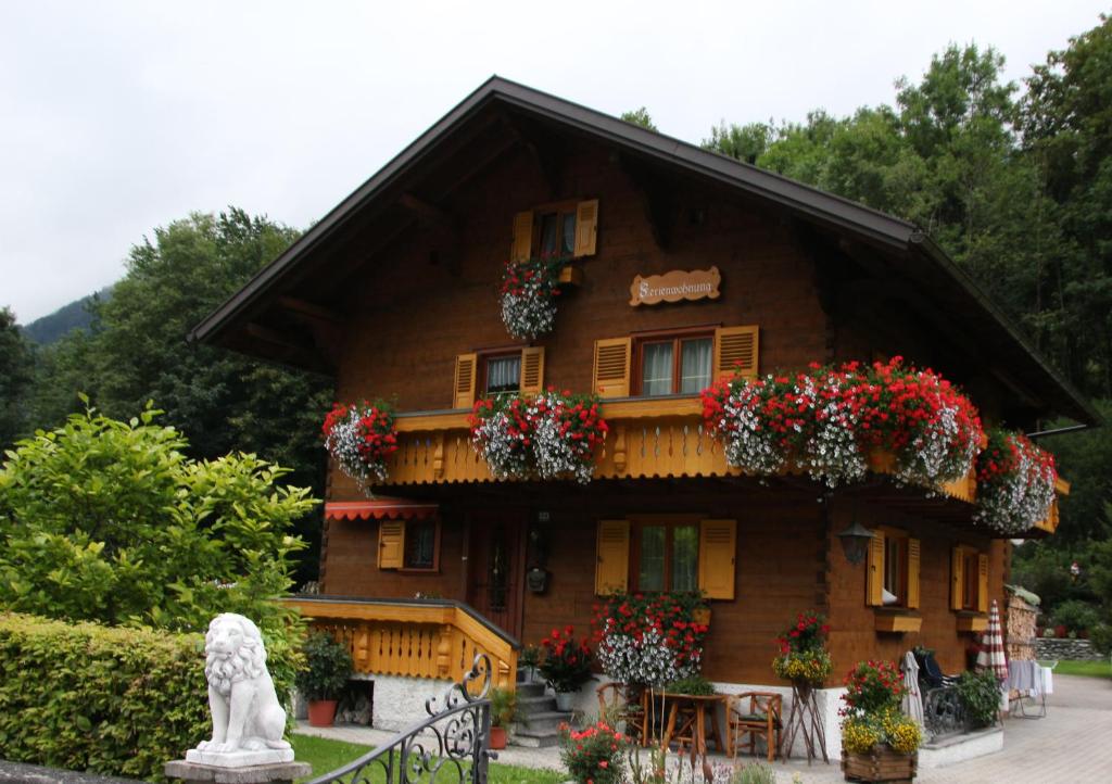 施倫斯的住宿－Vroni Höcher，前面有鲜花的房子