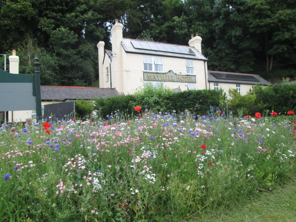 a field of flowers in front of a building at The Mayhill Hotel in Monmouth