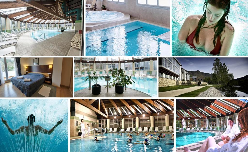 a collage of pictures of a swimming pool at Lobios Caldaria Hotel Balneario in Bubaces