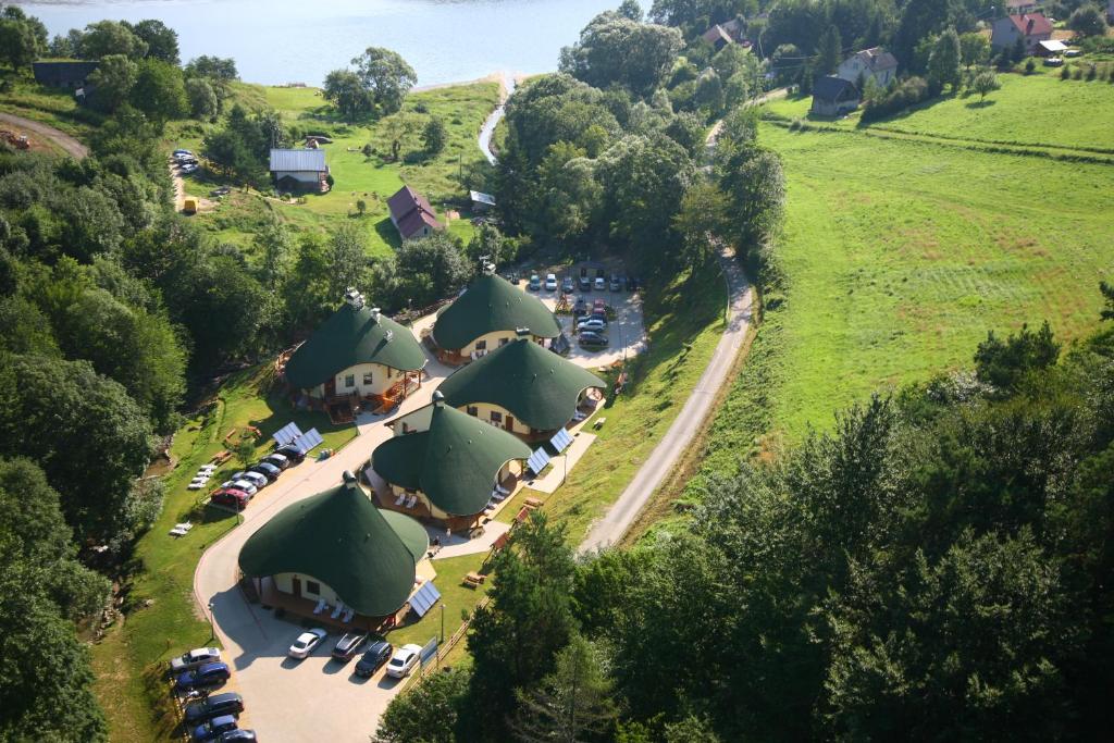 an overhead view of a group of camping cottages at Solinianka Villas & Spa in Solina
